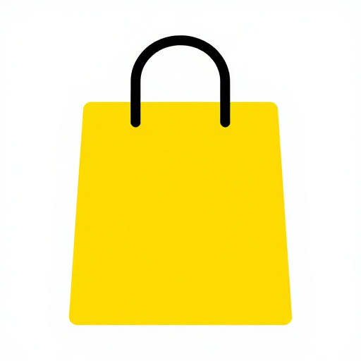 flat vector 2D illustration of a minimalist online storefront with shopping bag, solid matte brand colors, empty negative space, isolated on transparent background